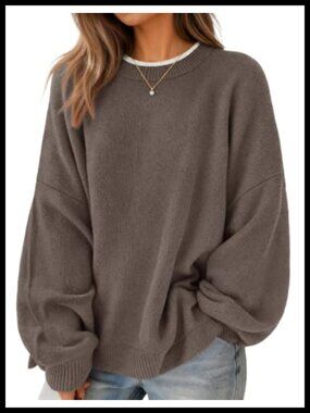 Oversized Pullover Sweater Batwing Sleeve Crew Neck Fall Winter